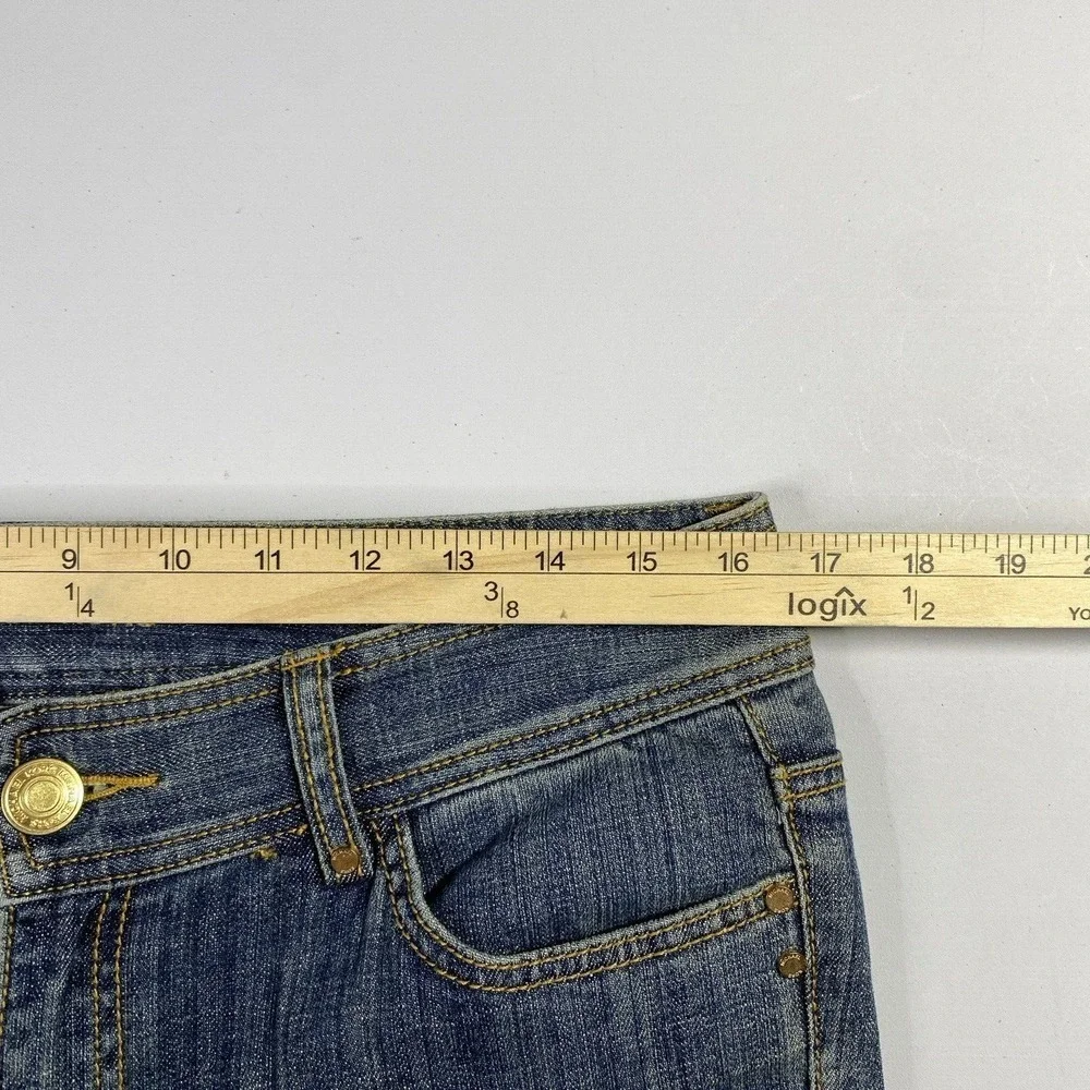 Michael Kors Studded Zipper Pocket Straight Leg Jeans 8 Blue Denim Gold Hardware
